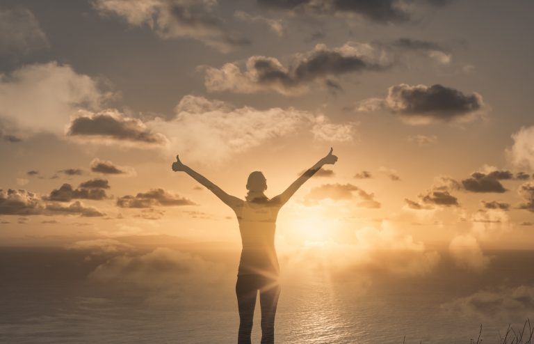 Young,Woman,Acting,The,Golden,Sunrise,Feeling,Inspired,And,Happy